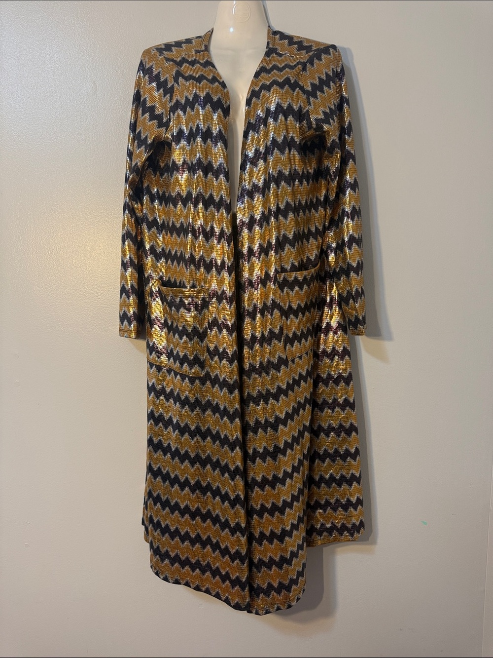 LuLaRoe Gold and Black Chevron Open Duster Coat